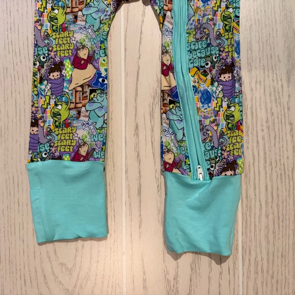 Little Britches Boutique Bamboo Zippy Pajamas Monsters Inc 2 Way Zip Unisex 2T‎